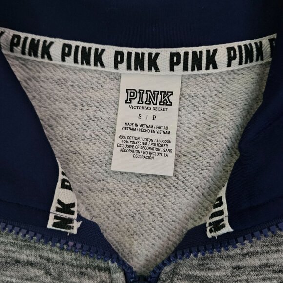 Victoria's Secret PINK Women's Gray/Blue Quarter Zip Mock Neck Sweatshirt S/P - Picture 9 of 10